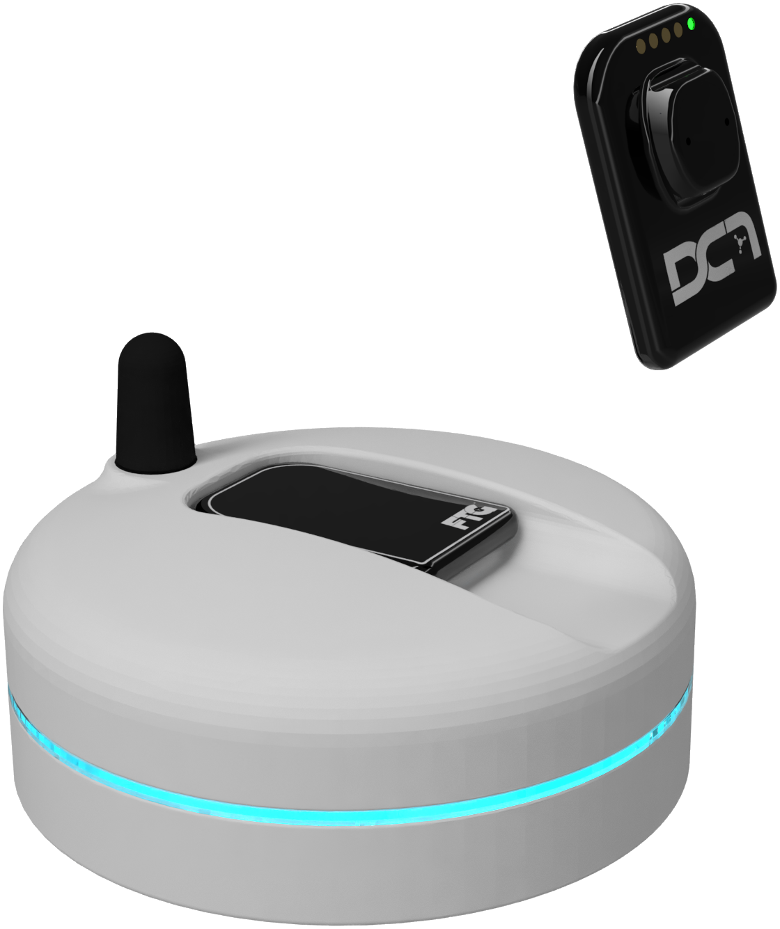 DC-Air wireless sensor floating above its charging dock