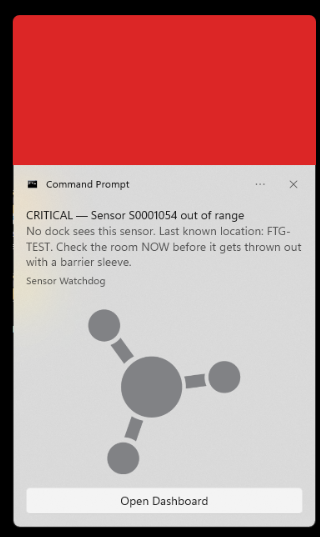 The DC-Air™ WatchDog™ alerts red when not seen by any dock.