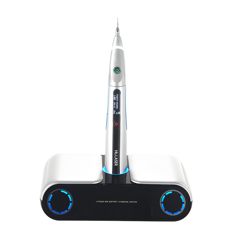 HuLaser K2 Mobile diode laser on its lithium-ion charging station